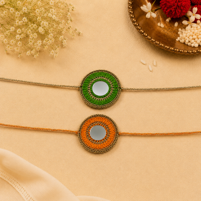 Whe Set of 2 Handmade Crochet Mirror Rakhi combo