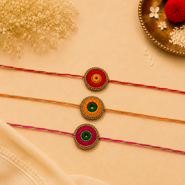 Whe Set of 3 Handmade Crochet Rakhi combo