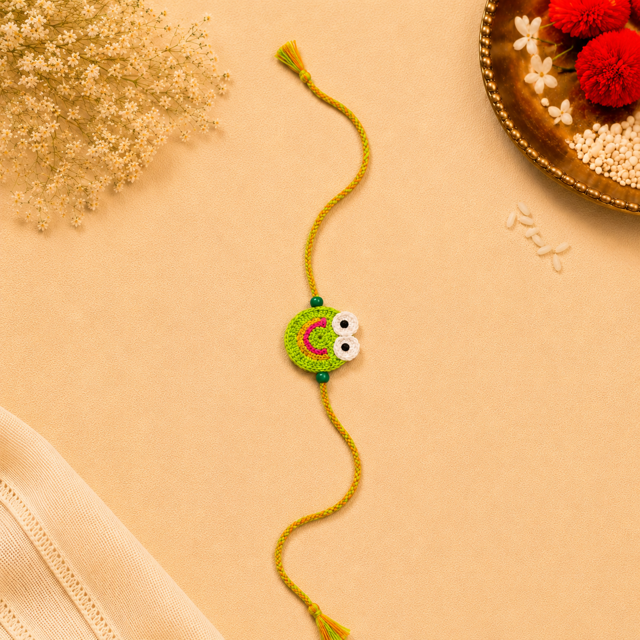 Whe Handmade Crochet Smiley Face Rakhi