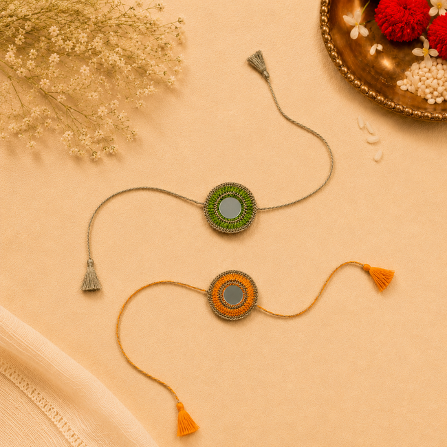 Whe Set of 2 Handmade Crochet Mirror Rakhi combo