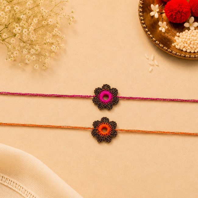 Whe Set of 2 Handmade Crochet Rakhi combo