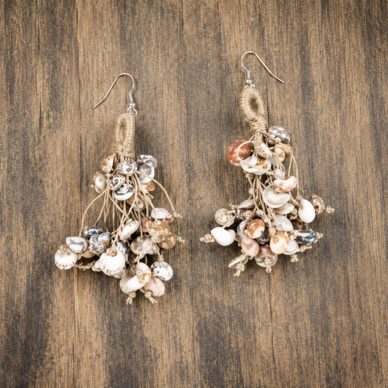 WHE Layered Jute Shell Tassel Earring