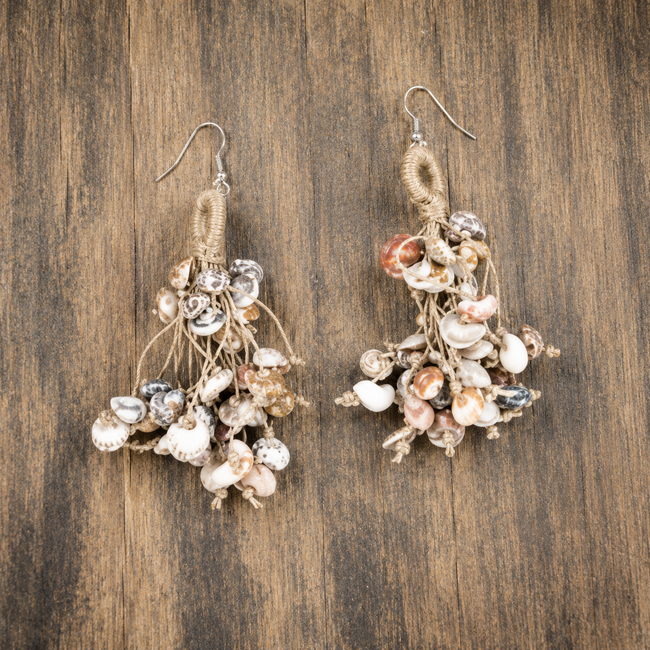 WHE Layered Jute Shell Tassel Earring