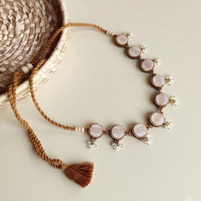 WHE Multicolor Stripped Festive Repurposed Fabric and Wood Choker