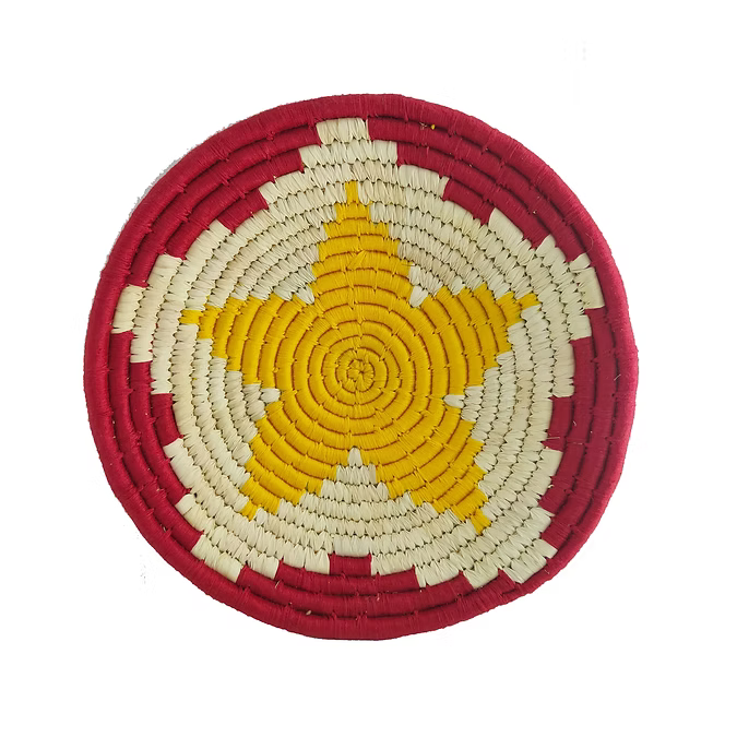 12' Natural, Yellow and Maroon Flower Handmade Wall Decor of Sabai Grass