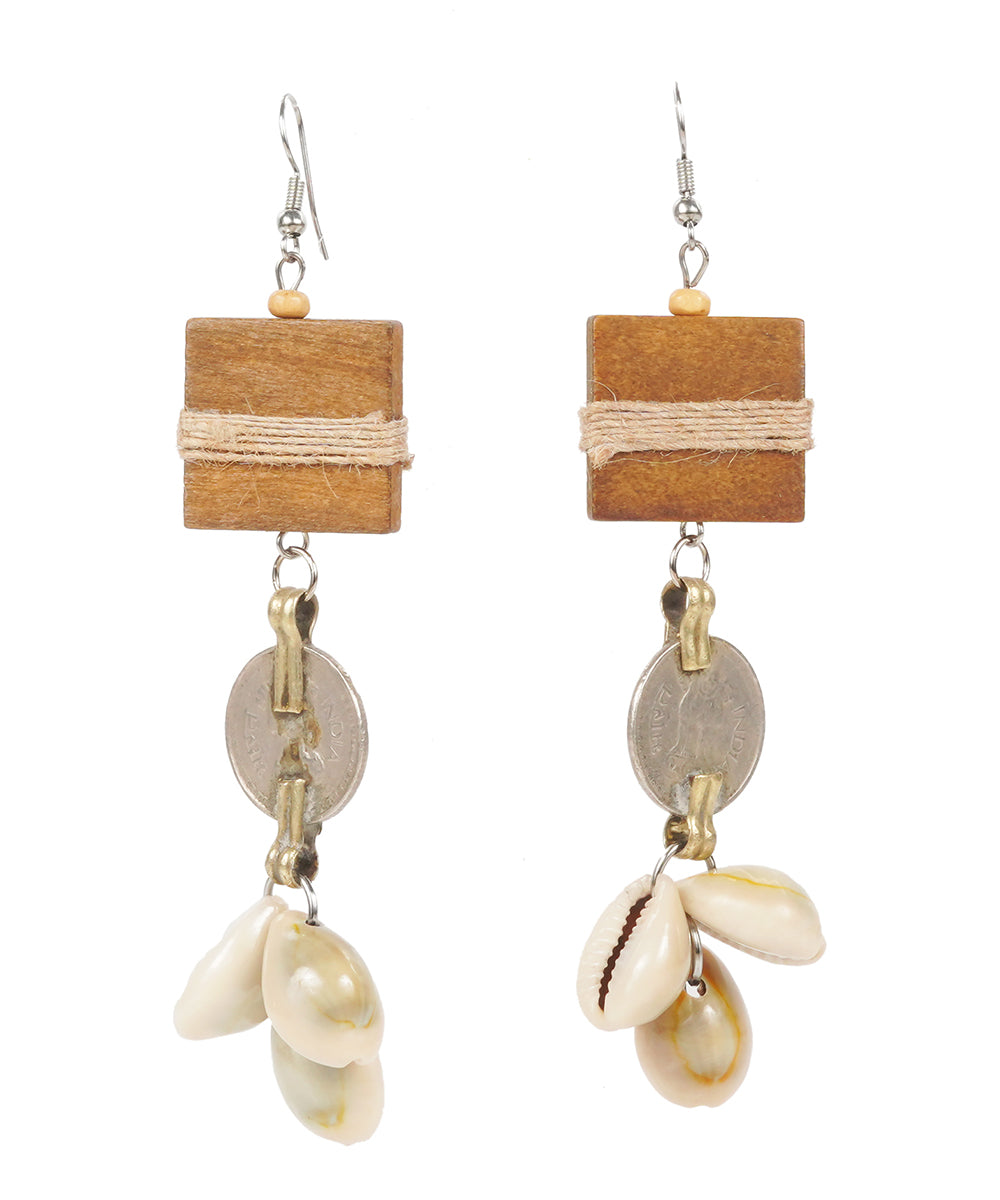 WHE Wood & Repurposed Coin Earring