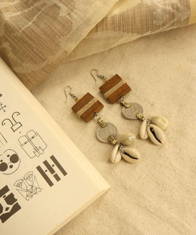 WHE Wood & Repurposed Coin Earring