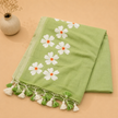 Small Daisy Flower Border Hand Painted Mul Cotton Saree - Without Blouse