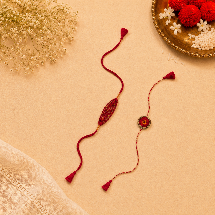 Whe Set of 2 Orange Handmade Crochet Rakhi Combo