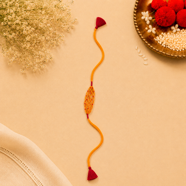 Whe Set of 2 Handmade yellow Crochet Rakhi Combo