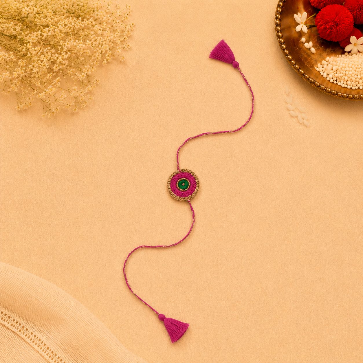 Whe Set of 2 Orange Handmade Crochet Rakhi Combo