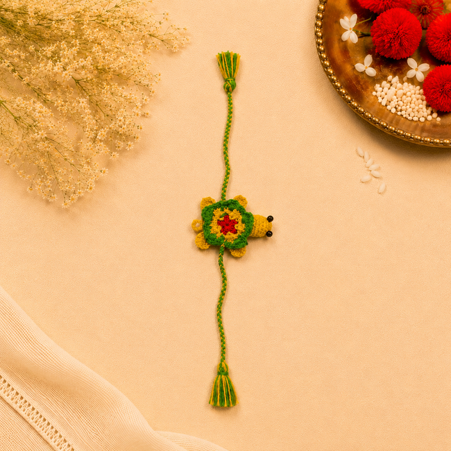 Whe Set of 2 Handmade Crochet Turtle & Owl Rakhi Combo