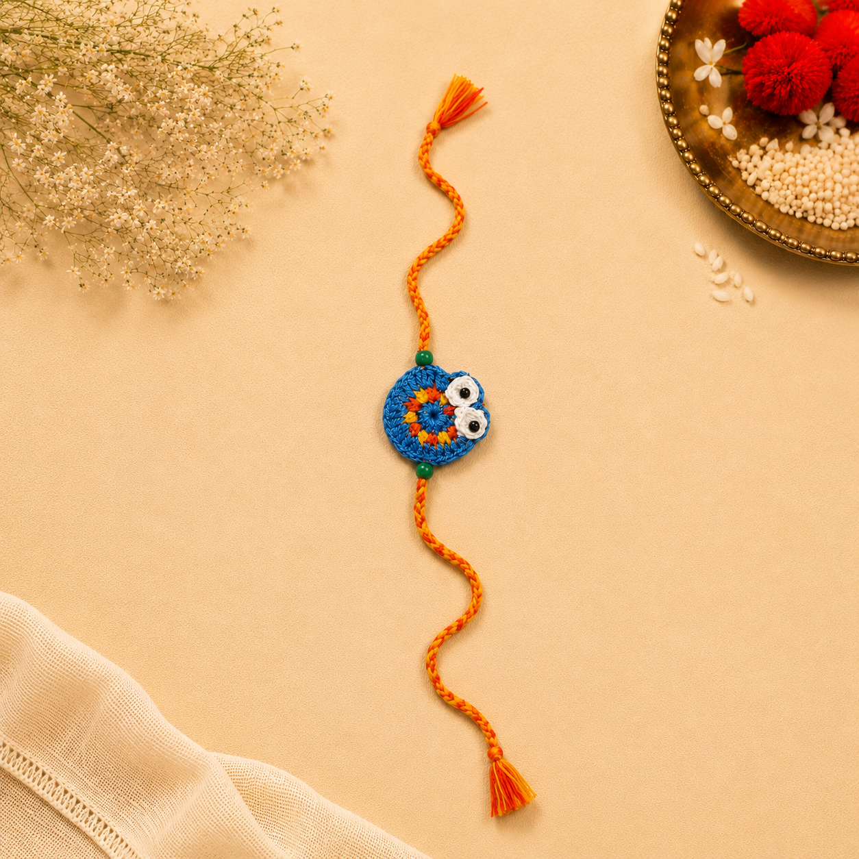 Whe Set of 2 Handmade Crochet Turtle & Owl Rakhi Combo