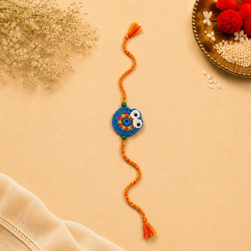 Whe Set of 2 Handmade Crochet Turtle & Owl Rakhi Combo