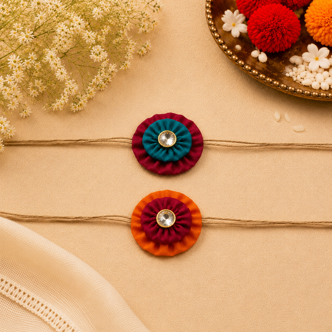 Whe Set of 2 Handmade Fabric Flower Rakhi combo