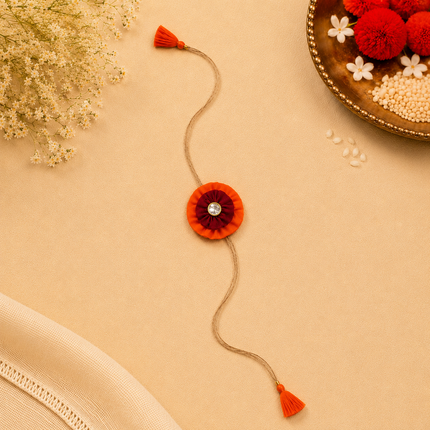 Whe Set of 2 Handmade Fabric Flower Rakhi combo