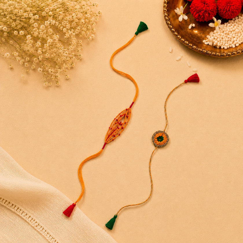 Whe Set of 2 Handmade yellow Crochet Rakhi Combo