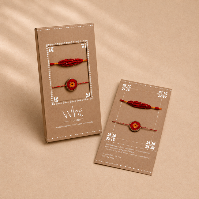 Whe Set of 2 Orange Handmade Crochet Rakhi Combo