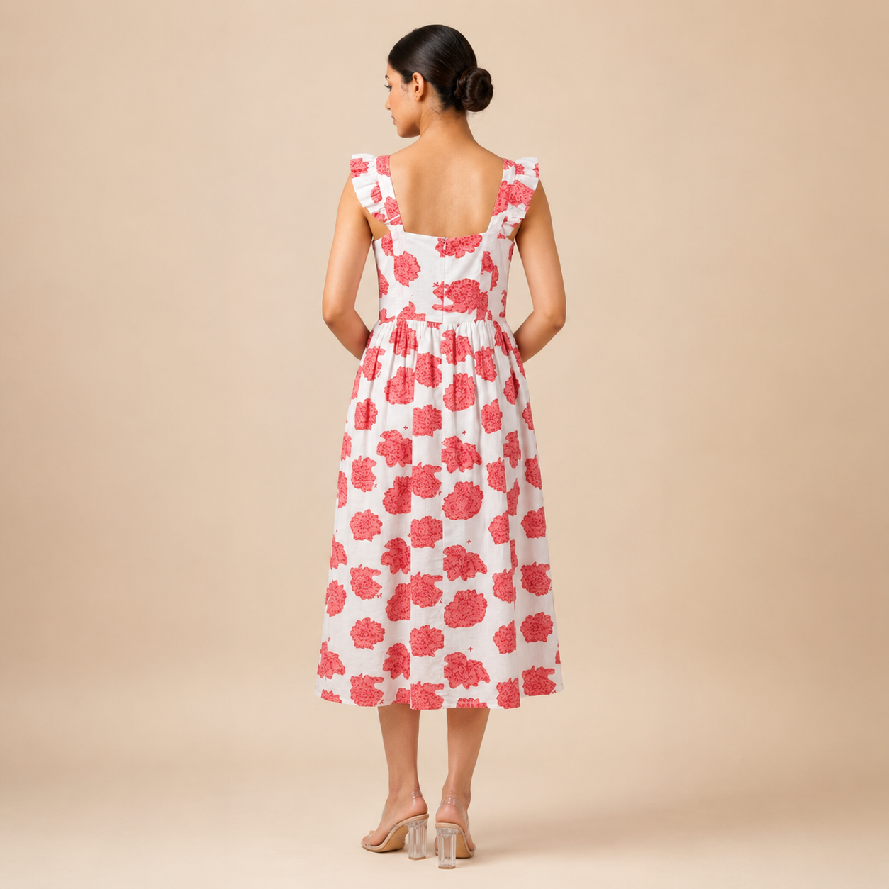 White Floral Hand block Printed Cotton Dress
