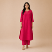 Pink Hand Embroidered Cotton Zari Kurta with Kantha Embroidery