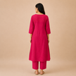Pink Hand Embroidered Cotton Zari Kurta with Kantha Embroidery