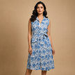 Blue Floral Hand block Printed Cotton Shrug Dress with Inner