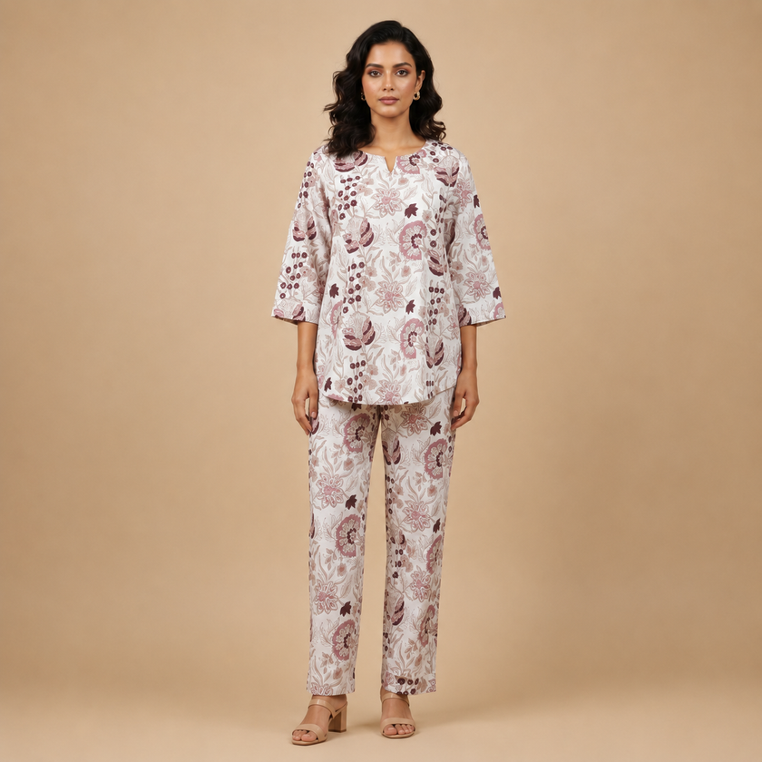 Ivory Hand block Printed Cotton Co-ord Set