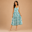 White Hand block Printed Cotton Sleeveless Dress