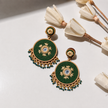 WHE Green Embroidered Festive Repurposed Fabric and Wood Statement Earrings