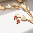 WHE Red & Beige Repurposed Fabric and Wood Earrings
