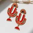 WHE Red Ajrak Repurposed Fabric and Wood Earrings