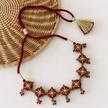 WHE Maroon Embroidered Festive Repurposed Fabric and Wood Choker