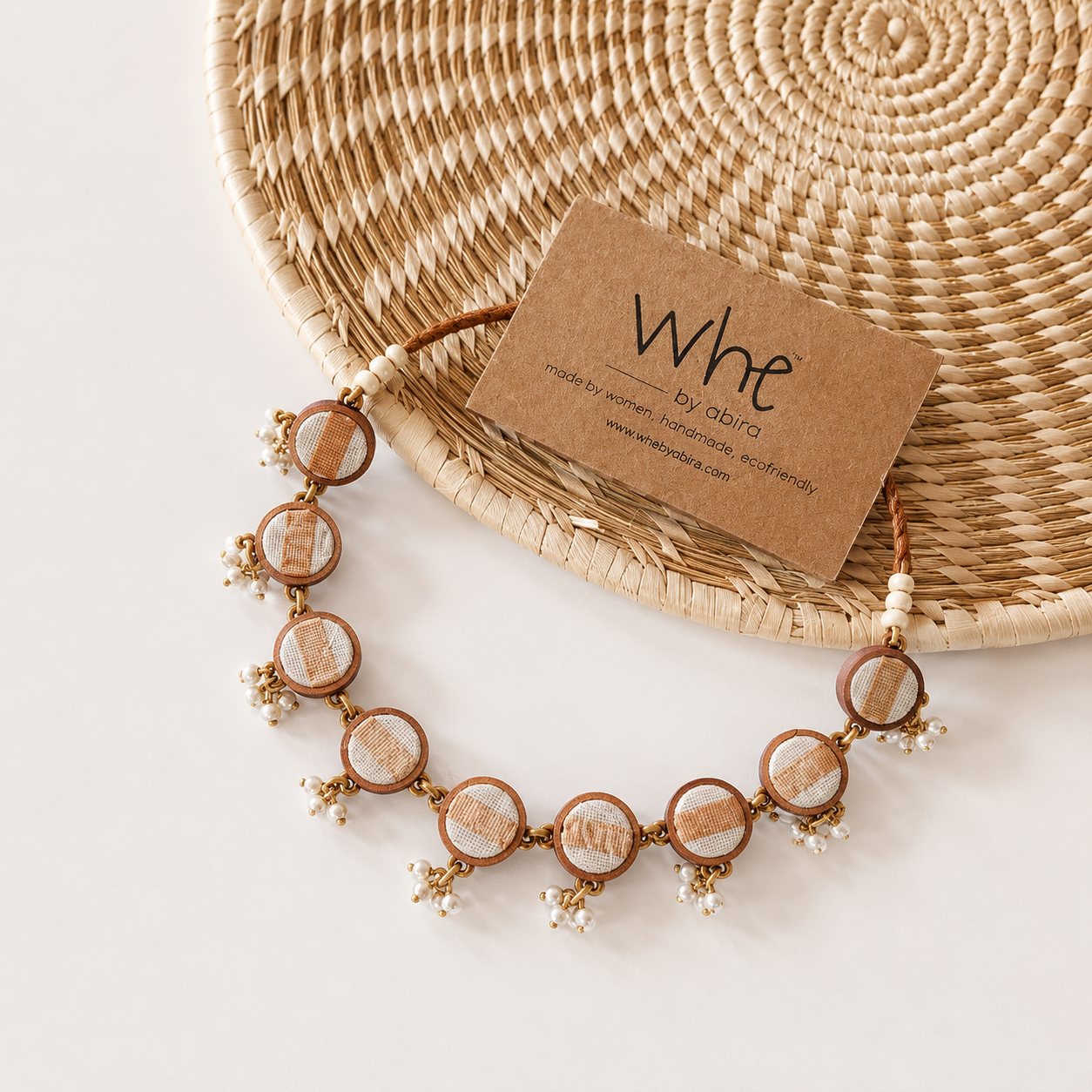 WHE Multicolor Stripped Festive Repurposed Fabric and Wood Choker