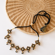 WHE Black Embroidered Festive Repurposed Fabric and Wood Choker