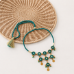 WHE Blue Bhandhini Festive Repurposed Fabric and Wood Choker