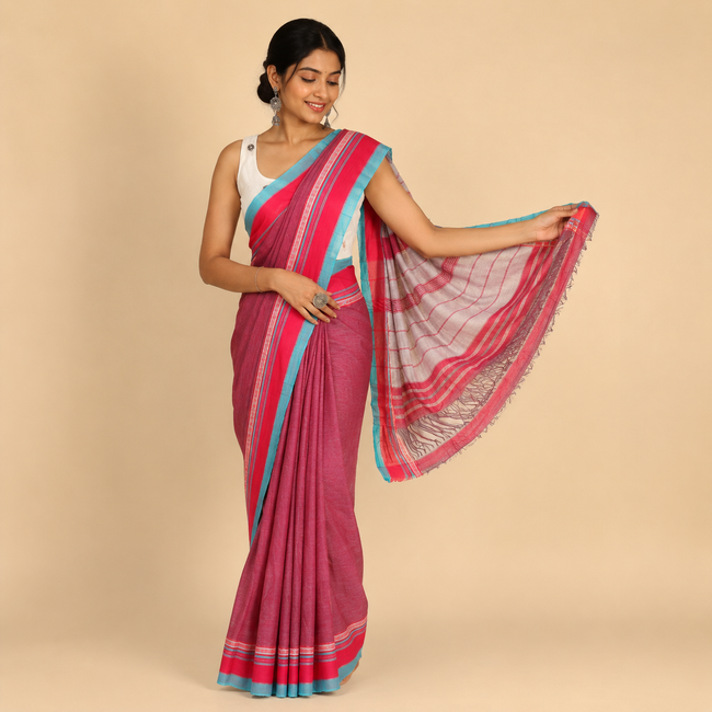 Red Stripes Anne Hejje Cotton Handloom Saree