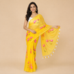 Yellow Lotus Hand Painted Mul Cotton Saree