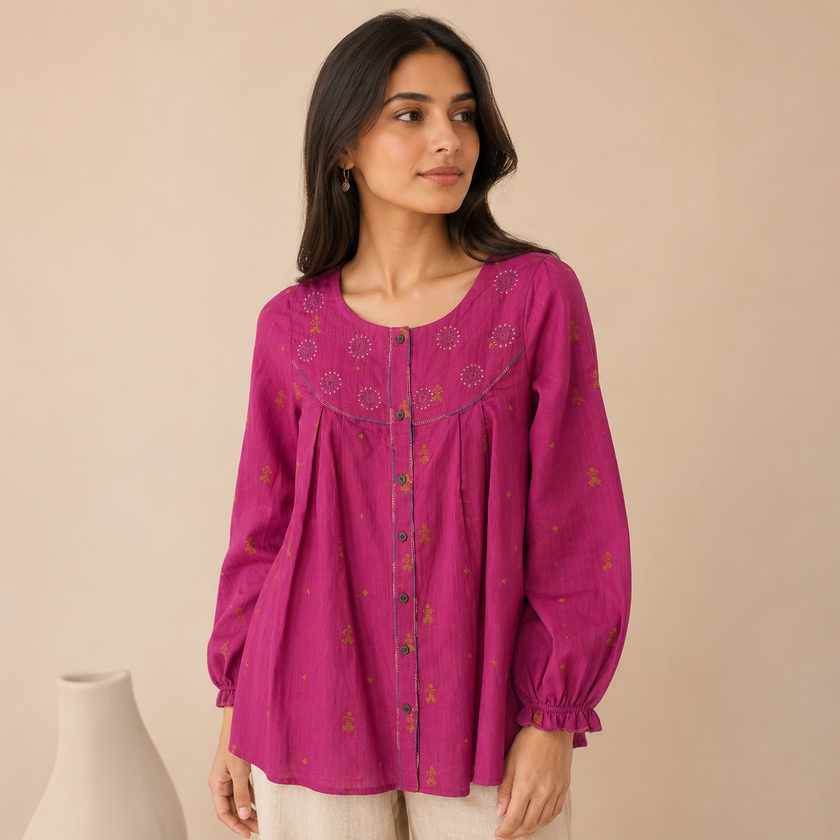 Pink Hand Embroidered Cotton Top