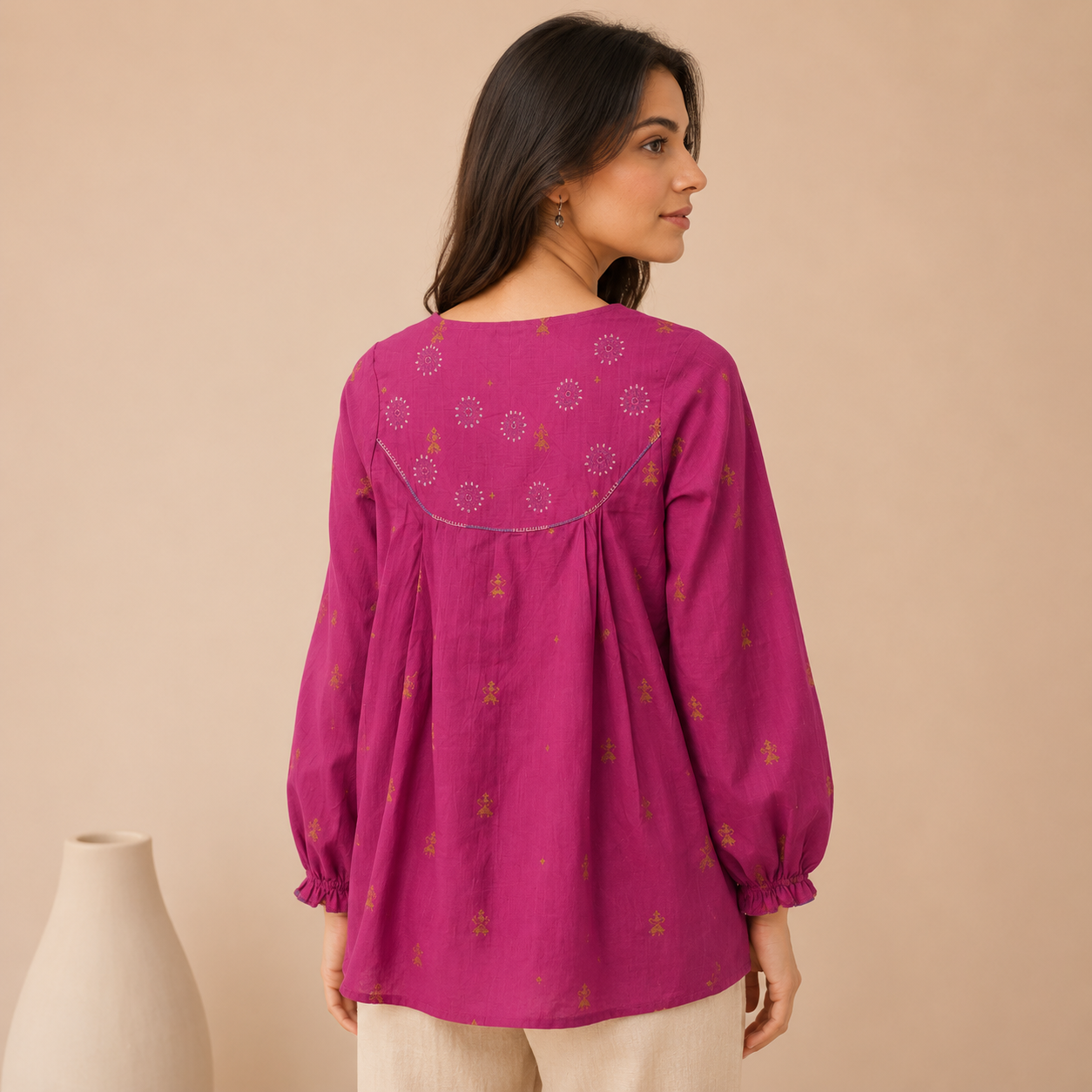 Pink Hand Embroidered Cotton Top
