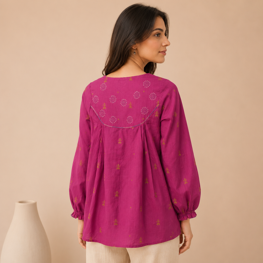 Pink Hand Embroidered Cotton Top
