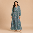 Grey Floral Hand block Printed Cotton Maxi Dress