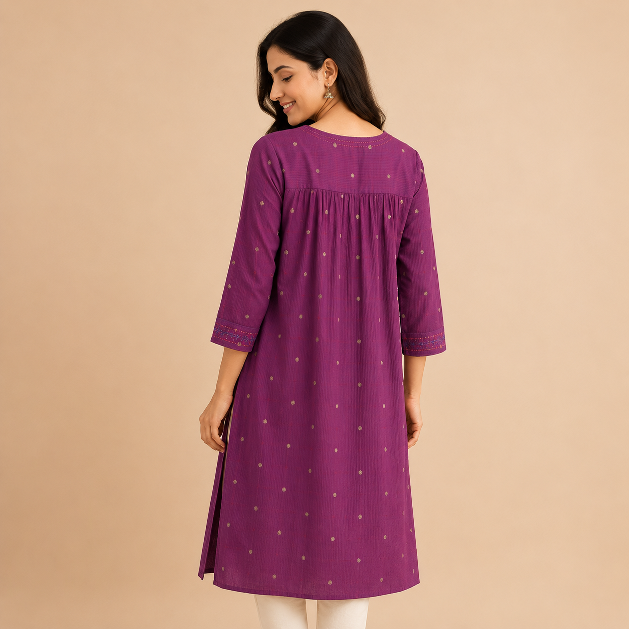 Purple Hand Embroidered Cotton Kurta