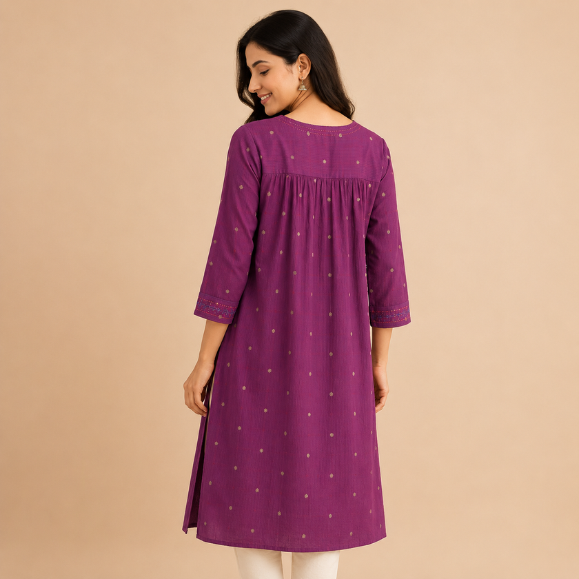 Purple Hand Embroidered Cotton Kurta