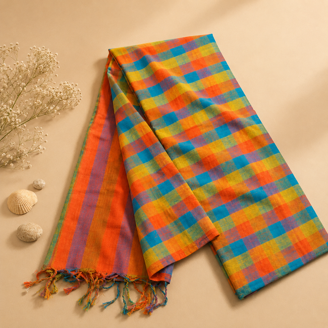 Tropical Dream Checks Handloom Saree