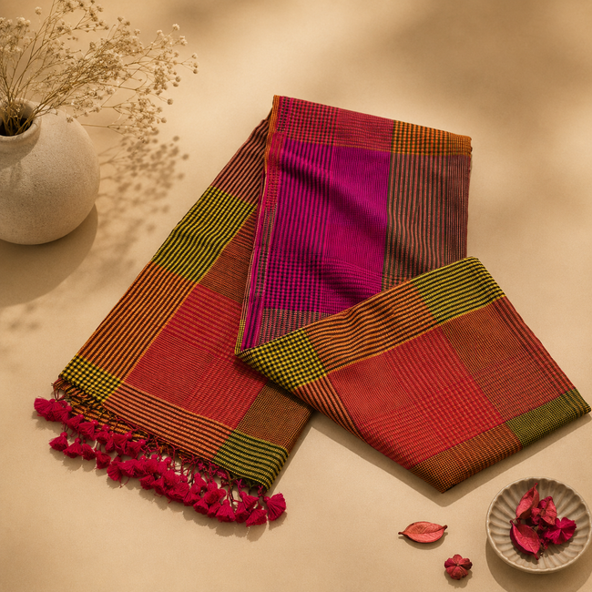 Multi Color Handloom Pure Cotton Saree