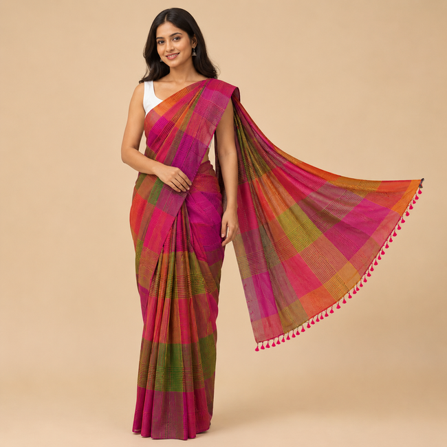 Multi Color Handloom Pure Cotton Saree