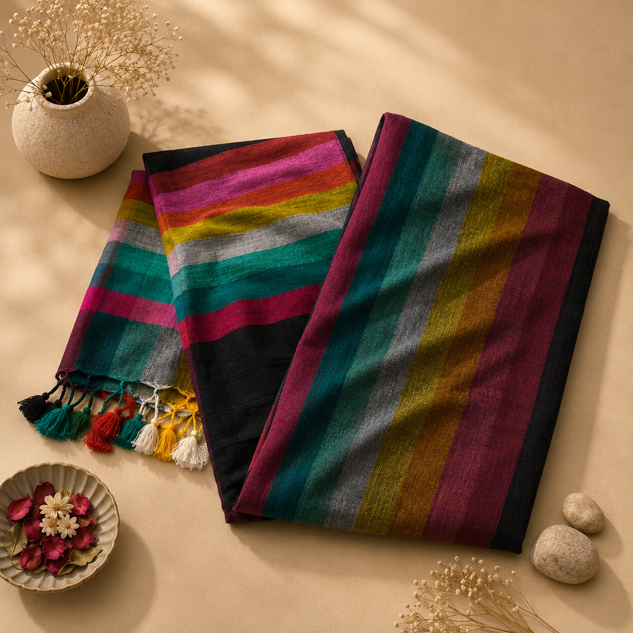 Multicolor Checks Black Mul Cotton Handloom Saree