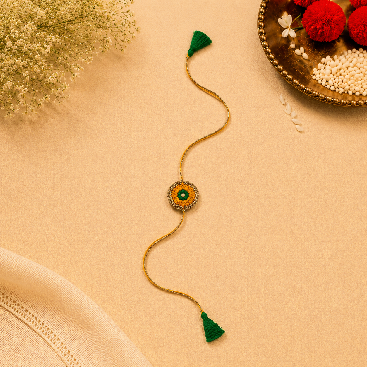 Whe Set of 2 Handmade yellow Crochet Rakhi Combo