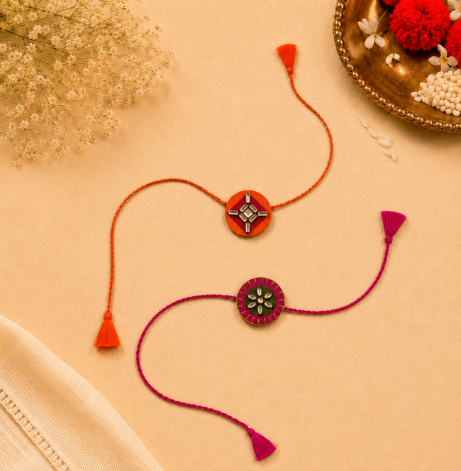 Whe Set of 2 Handmade Kundan Rakhi Combo