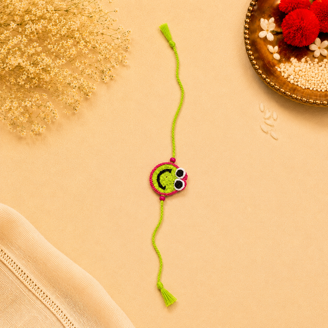 Whe Handmade Crochet Smiley Face Rakhi